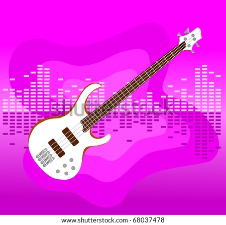 white electro guitar on colorful equalizer bar background.