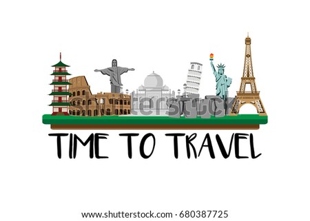 Travel and Tourism with  World Landmarks ,Road trip ,background,Vector Illustration
