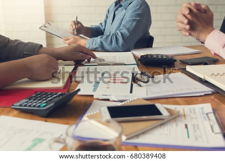 Business and finance concept of office working, Businessmen discussing analysis chart, Vintage effect