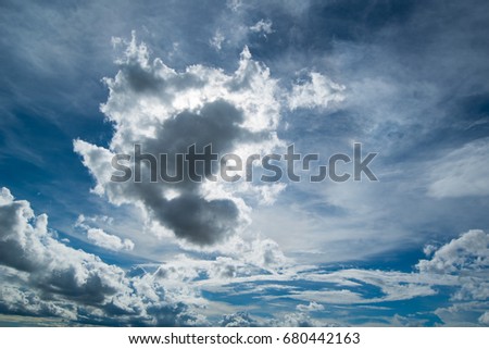 Bright clouds in the blue sky in Thailand.
