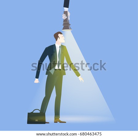 Successful businessman illuminated with torch light. Winning, leading and success theme illustration. Business concept collection. 