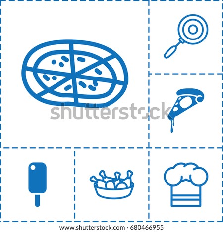Cuisine icon. set of 6 cuisine filled and outline icons such as pizza, chicken leg, chef hat, pan