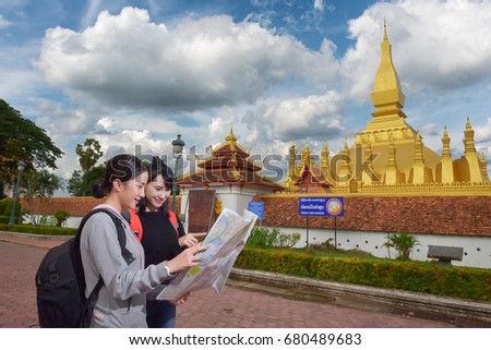 Two young travelers to pha-that Laos map.