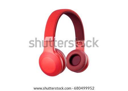Red headphone isolate on white background. Royalty-Free Stock Photo #680499952