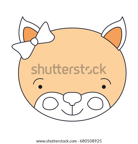 silhouette color sections of face female kitten animal happiness expression with bow lace vector illustration