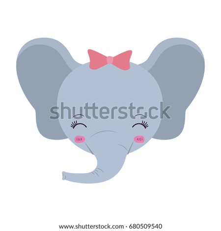 colorful caricature face of female elephant animal eyes closed and happiness expression vector illustration