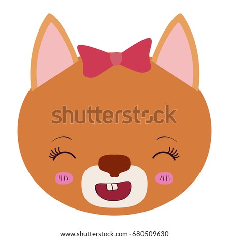 colorful caricature face of female cat animal smiling expression vector illustration