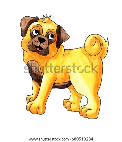 Handmade illustration of a pug
