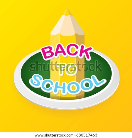 Back to school vector label with text and color pencil isolated on orange background. back to school vector concept icon illustration.