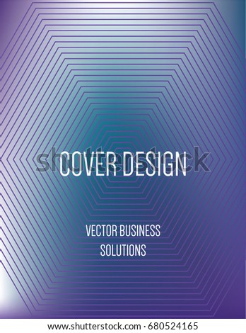 Vector A4 modern gradient minimal cover design. Futuristic neon colored geometric glitch background, hipster pattern. Purple, blue glow poster template with abstract stroke shapes, 80s geometric style