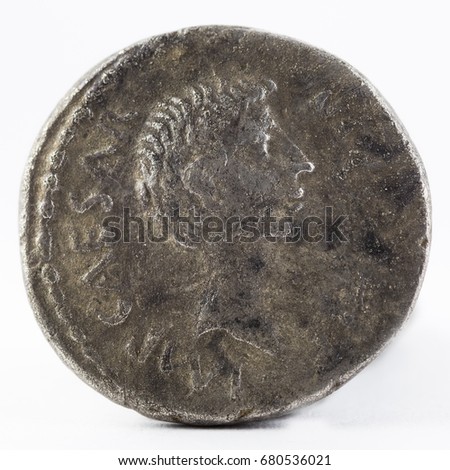 Roman Republic Coin. Ancient Roman silver denarius of Marcus Vipsanius Agrippa. Obverse.