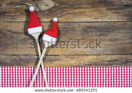 Christmas background with kitchen utensils, for recipes or menu, xmas cooking concept with space for text.