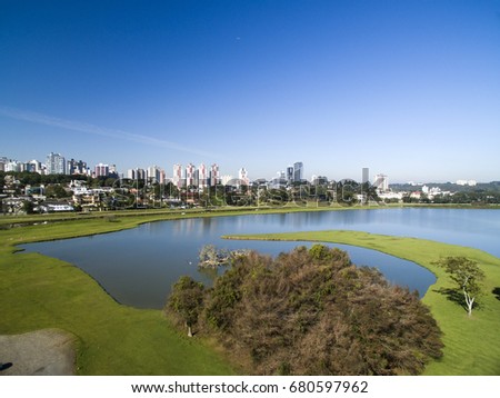 Curitiba, Parana, Brazil - July, 2017: Aerial view Barigui Park. Royalty-Free Stock Photo #680597962