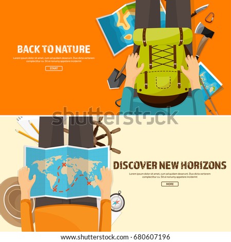 Travel and tourism. Flat style. World, earth map. Globe. Trip, tour, journey, summer holidays. Travelling,exploring worldwide. Adventure,expedition. Table, workplace. Traveler. Navigation.