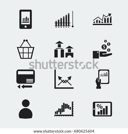 Set Of 12 Editable Logical Icons. Includes Symbols Such As Profit, Line Graph, Smartphone And More. Can Be Used For Web, Mobile, UI And Infographic Design.