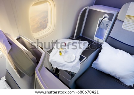 Business class airplane interior 