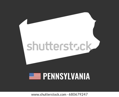 Pennsylvania map isolated on black background silhouette. Pennsylvania USA state. American flag. Vector illustration.