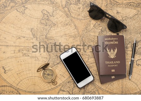 Planning travel concept, Thailand passport on old map