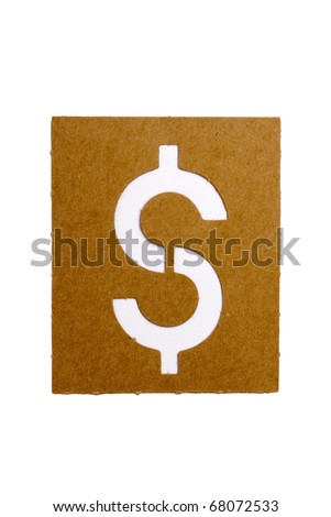 Cardboard stencil symbol "$" for the replication of the letters and make words.