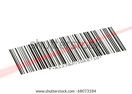 Digital bar code scanned by laser over white background