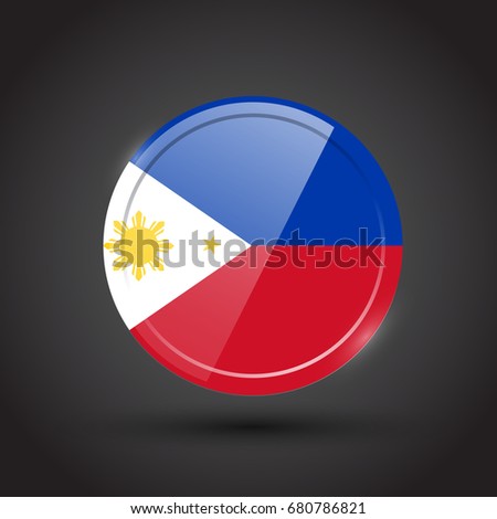 3d rendering of Philippines button with flag on black background.