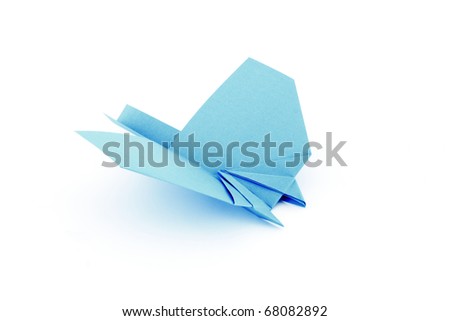 Bird blue from a paper on a white background
