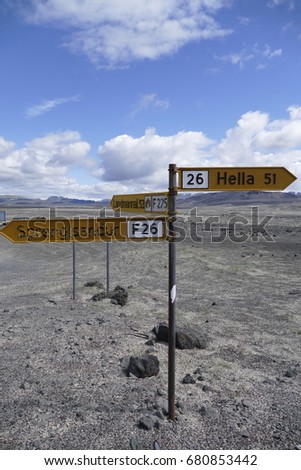 lonely road sign in the desert of iceland highlands