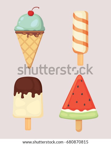 Collection of vector cartoon ice cream illustrations. Summer food.
