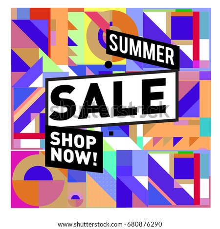 Summer sale geometric style web banner. Fashion and travel discount. Vector holiday Abstract colorful illustration with special offers and promotion.