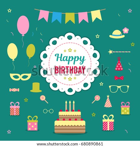 Set of vector elements for celebrating birthday or party. The picture is suitable for the design of cards, invitations, congratulations, promotions, banners.