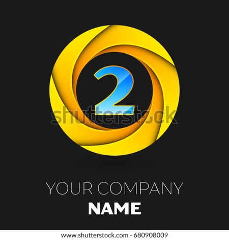 Realistic number two vector logo symbol in the colorful circle on black background. Vector template for your design