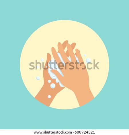 Washing hands with soap palm to palm round vector Illustration Royalty-Free Stock Photo #680924521