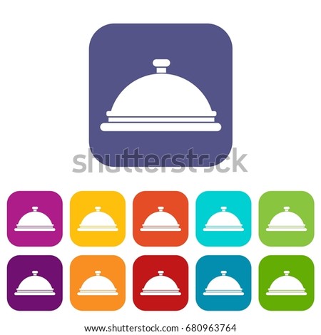 Restaurant cloche icons set vector illustration in flat style in colors red, blue, green, and other