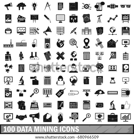 100 data mining icons set in simple style for any design vector illustration