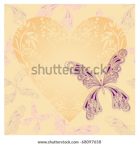 vector seamless  background with butterfly and heart. clipping mask.