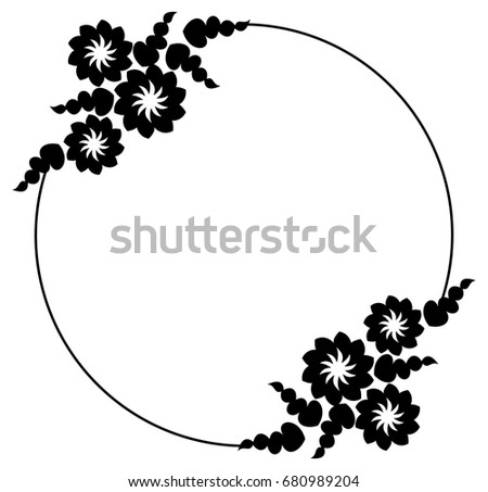 Black and white silhouette floral frame. Raster clip art