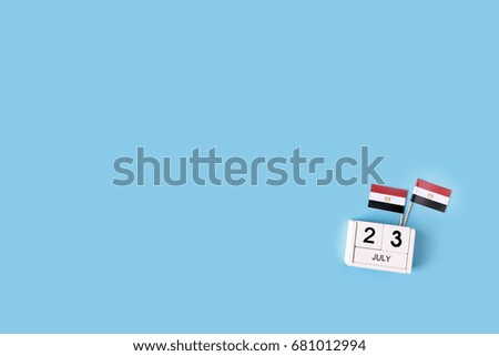 July 23 Wooden calendar Concept independence day of Egypt and Egypt national day.Copy space,minimal style