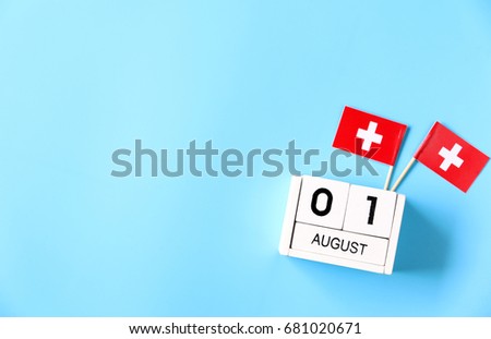 AUGUST 01 Wooden calendar Concept independence day of Switzerland and Switzerland national day.Copy space,minimal style