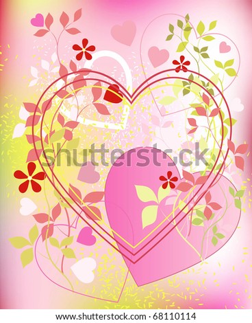Abstract composition with hearts and floral
