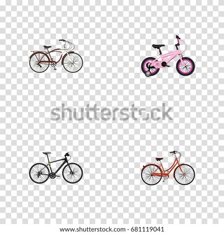 Realistic Hybrid Velocipede, Retro, Journey Bike And Other Vector Elements. Set Of Bike Realistic Symbols Also Includes Retro, Old, Cruise Objects.