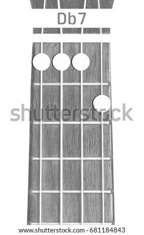 ukulele chord Db7 on white background, isolate
