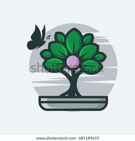 bonsai tree colorful - vector illustration