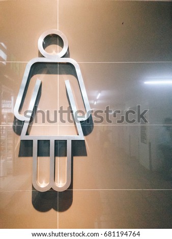 Toilets WC icon for women. Public Female restroom sign with a disabled access symbol from stainless steel on wall, Interior of airport terminal - Restroom Concept