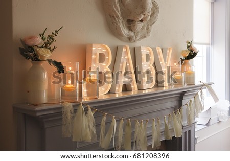 Decoration for a baby shower cute party Royalty-Free Stock Photo #681208396