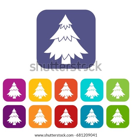 Coniferous tree icons set vector illustration in flat style in colors red, blue, green, and other