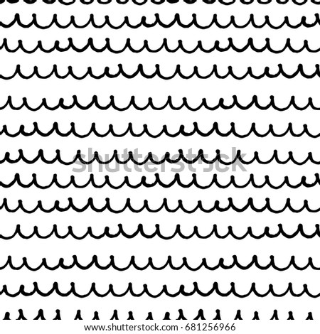 Fish scale texture vector pattern. Nautical doodle pattern. Hand-drawn wave or fishscale. Scribbled doodle seamless pattern. Black ink pen drawing on white background. Simple fish scale pattern swatch