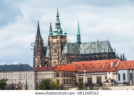 Panorama of St. Vitus Cathedral, Prague Castle in capital city in Czech Republic