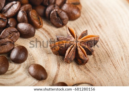 
Coffee beans on a wooden background