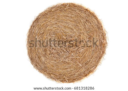 Straw bale on cornfield isolated