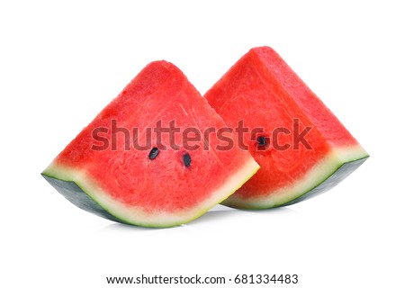 sliced fresh watermelon isolated on white background Royalty-Free Stock Photo #681334483